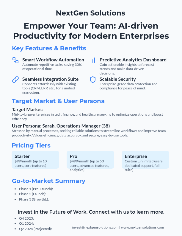 SaaS Launch One-Pager for Investors